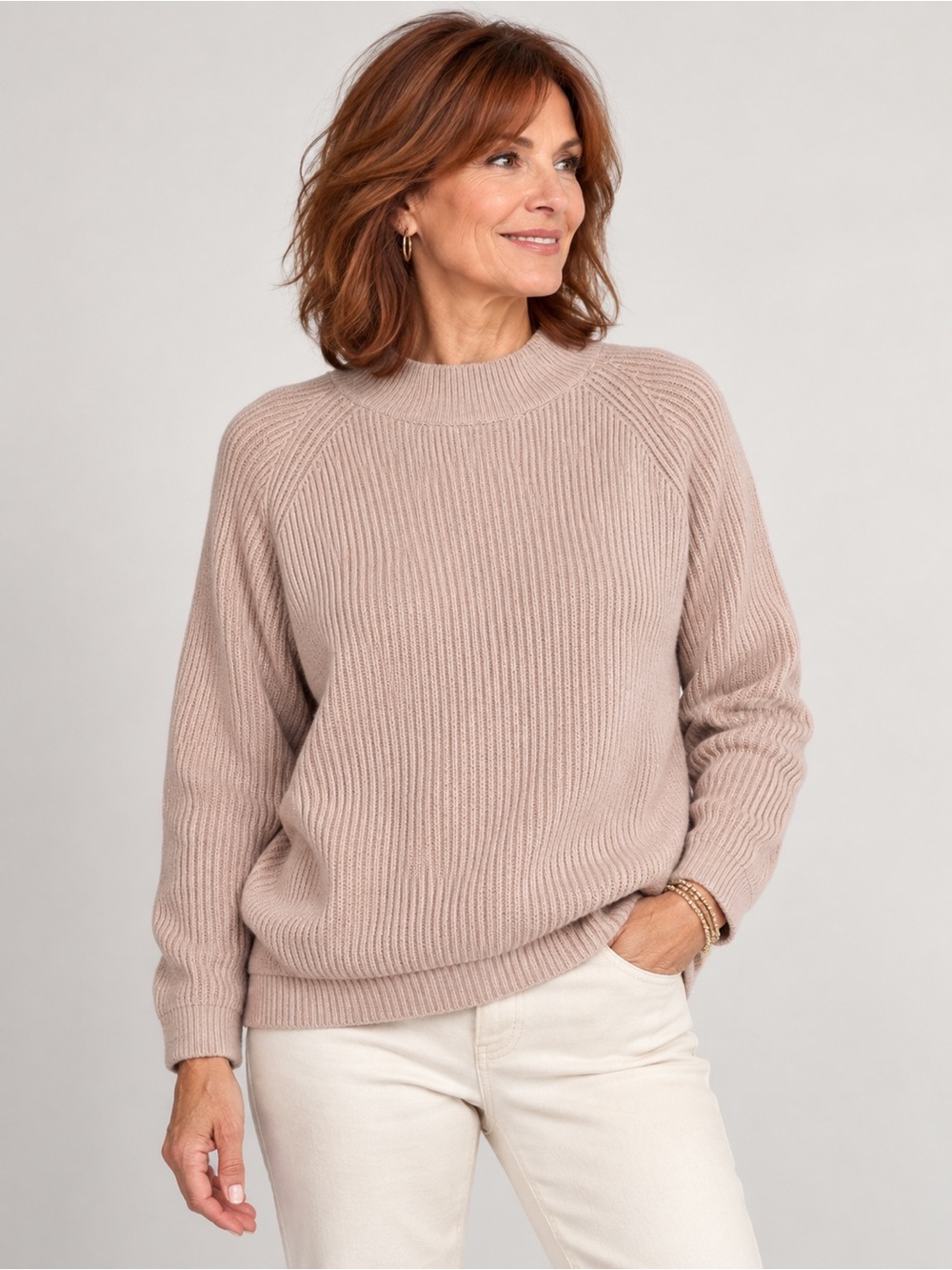 Brian Bailey- Ribbed Crew Neck Sweater in Blush Taupe - SzM - Picture 4 of 13
